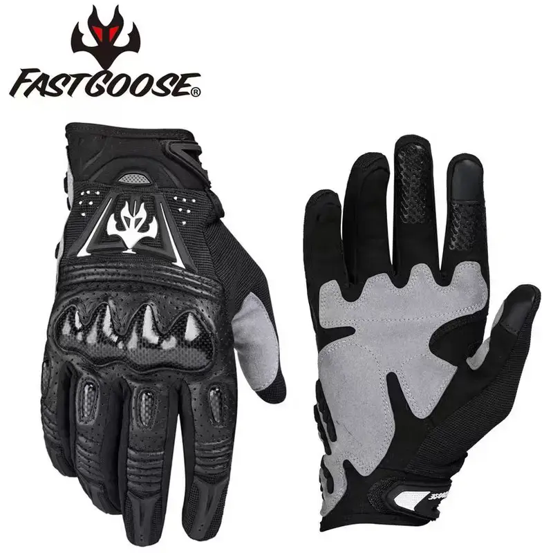 FASTGOOSE Summer Lightweight Motorcycle Racer Gloves for Men Women Breathable Touch Screen Carbon Leather Protective ATV Riding
