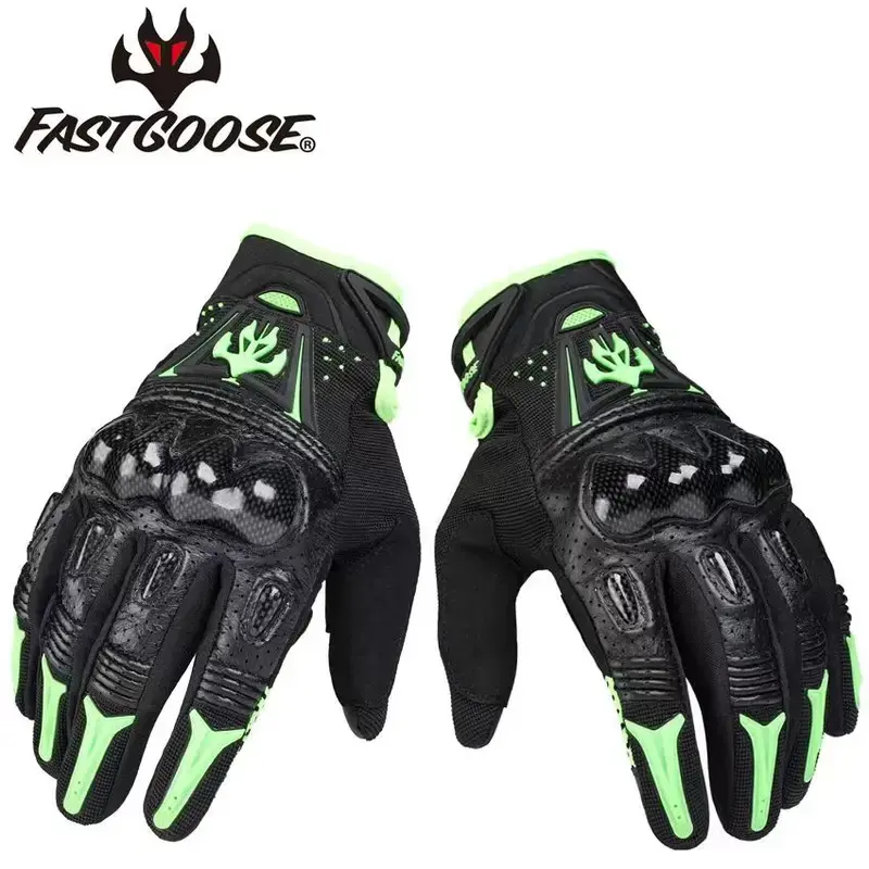 FASTGOOSE Summer Lightweight Motorcycle Racer Gloves for Men Women Breathable Touch Screen Carbon Leather Protective ATV Riding