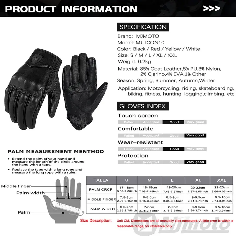 Retro Style Motorcycle Gloves Full Finger Protective Goat Leather Unisex Riding Glove for Autumn Touchscreen Moto Sports Riding