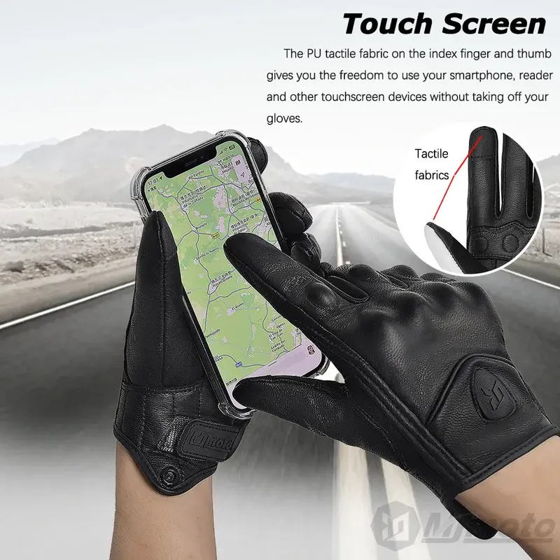 Retro Style Motorcycle Gloves Full Finger Protective Goat Leather Unisex Riding Glove for Autumn Touchscreen Moto Sports Riding
