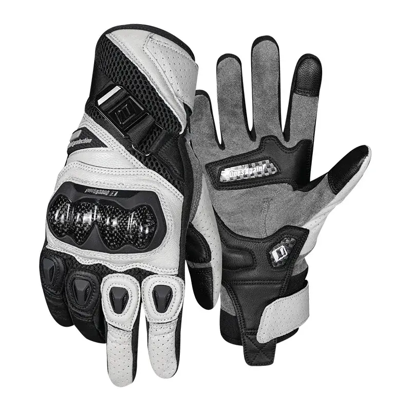 Carbon Fiber Sheepskin Motorcycle Motocross Gloves Breathable Anti Drop Motorcycle Competition Touch Screen Genuine Leather