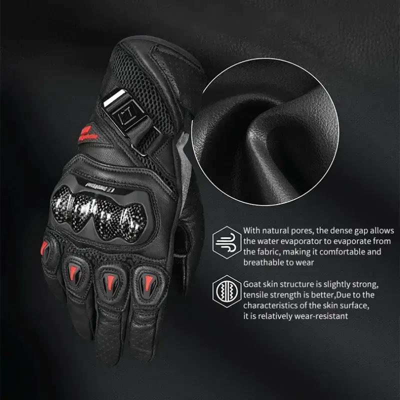 Carbon Fiber Sheepskin Motorcycle Motocross Gloves Breathable Anti Drop Motorcycle Competition Touch Screen Genuine Leather