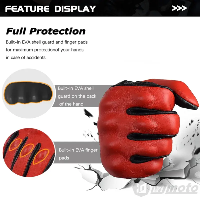 Retro Goat Leather Motorcycle Cycling Gloves Full Finger Protective Moto Riding Autumn Gloves Men Women Sheeoskin Glove Red