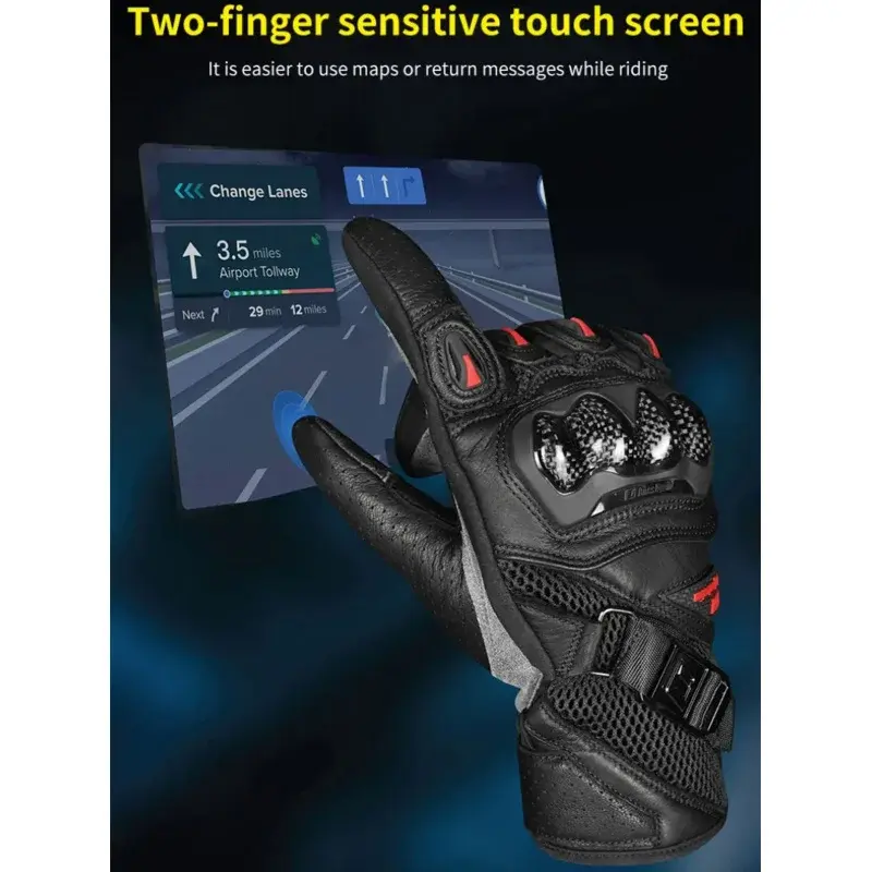 Carbon Fiber Sheepskin Motorcycle Motocross Gloves Breathable Anti Drop Motorcycle Competition Touch Screen Genuine Leather