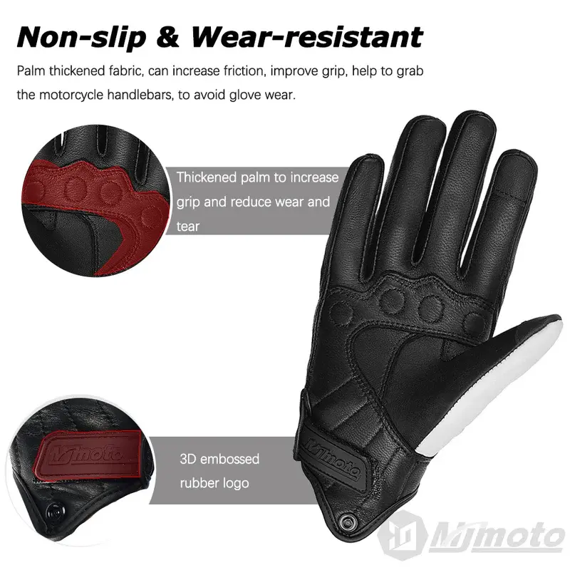 Retro Goat Leather Motorcycle Cycling Gloves Full Finger Protective Moto Riding Autumn Gloves Men Women Sheeoskin Glove Red
