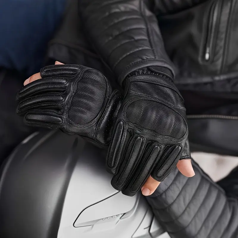 Machine Washable Goat Leather Motorcycle Gloves - Touchscreen Compatible, Lightweight & Breathable for Riding Comfort, Black