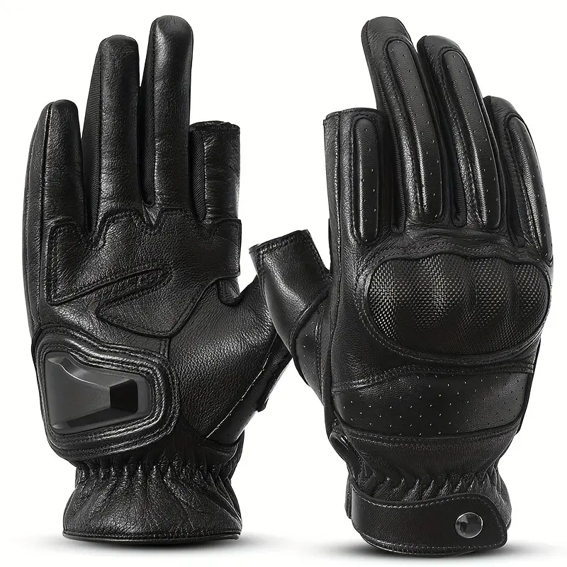 Machine Washable Goat Leather Motorcycle Gloves - Touchscreen Compatible, Lightweight & Breathable for Riding Comfort, Black