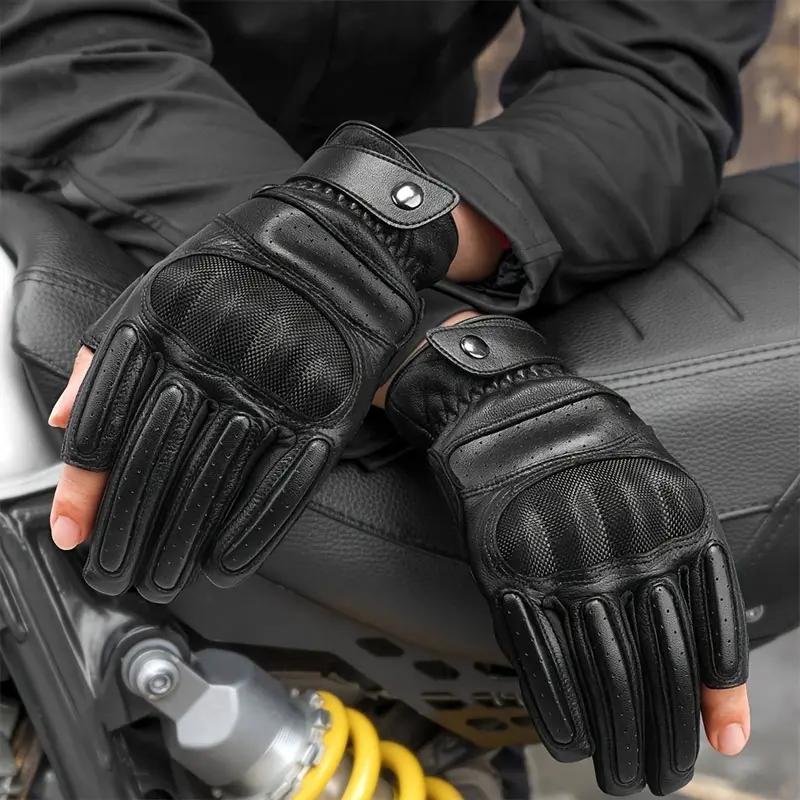 Machine Washable Goat Leather Motorcycle Gloves - Touchscreen Compatible, Lightweight & Breathable for Riding Comfort, Black