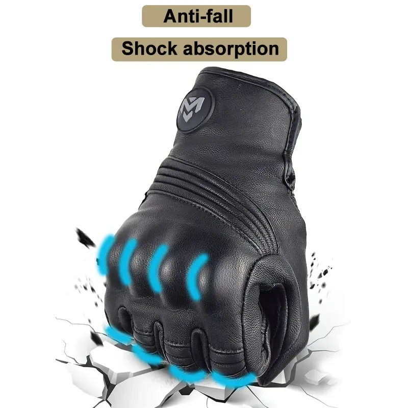 Men's Retro Genuine Leather Motorcycle Gloves Summer Motorbike Gloves Moto Guantes Downhill Cycling Riding Racing Short Gloves