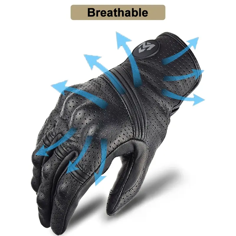 Men's Retro Genuine Leather Motorcycle Gloves Summer Motorbike Gloves Moto Guantes Downhill Cycling Riding Racing Short Gloves