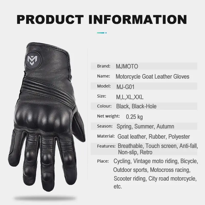 Men's Retro Genuine Leather Motorcycle Gloves Summer Motorbike Gloves Moto Guantes Downhill Cycling Riding Racing Short Gloves