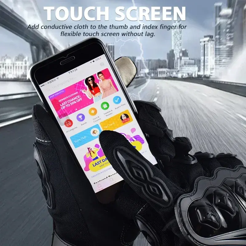 Men's Motorcycle Gloves Full Finger Touchscreen Anti-Slip Breathable Protective Riding Gear for Outdoor Cycling & Moto Sports