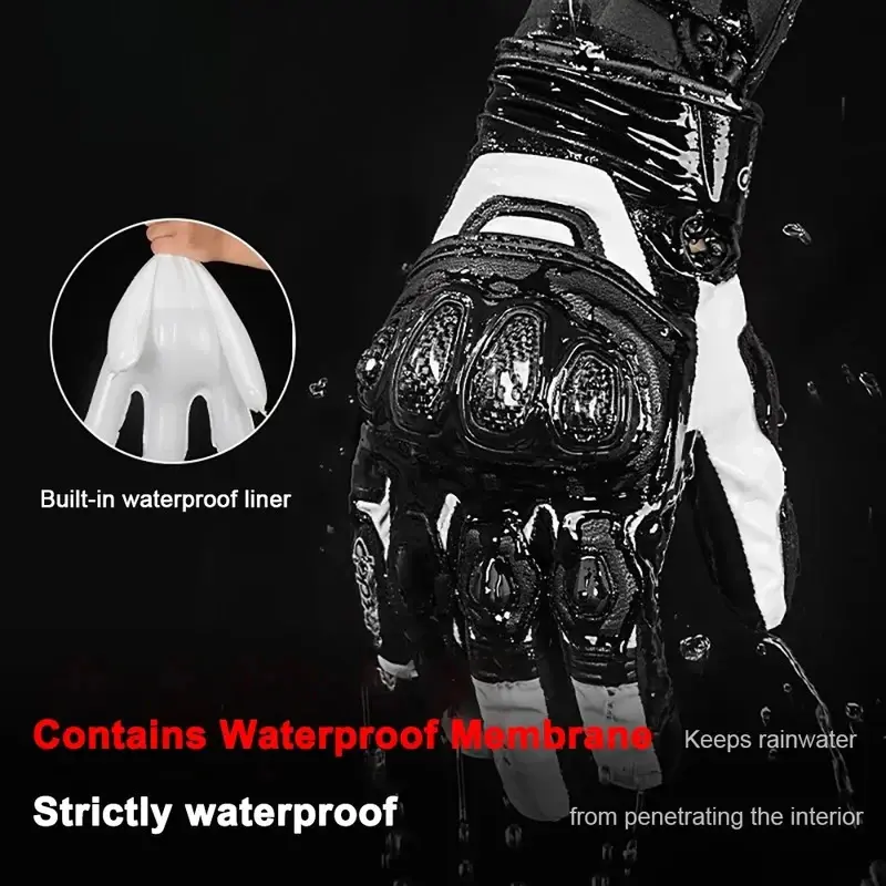 Men Winter Motorcycle Riding Leather Gloves Windproof, Waterproof, Warm with Carbon Fiber Touchscreen for Motocross Moto Guantes