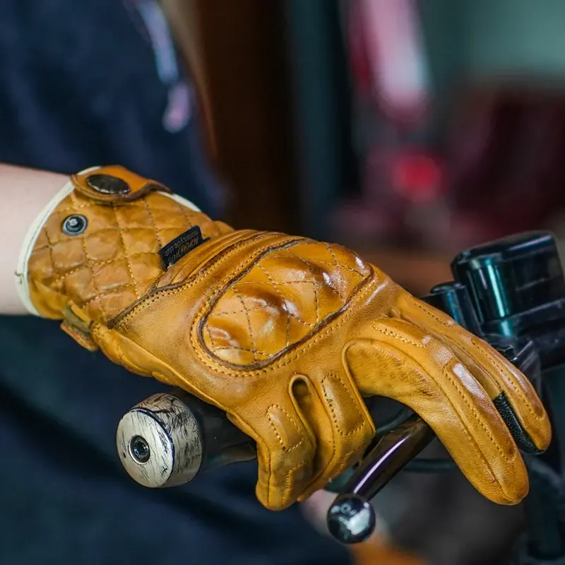 Uglybros Goat Genuine Leather Motorcycle Gloves Touch Screen Vintage Moto Gloves Protection Retro Motorbike Glove Size:Xs-3XL