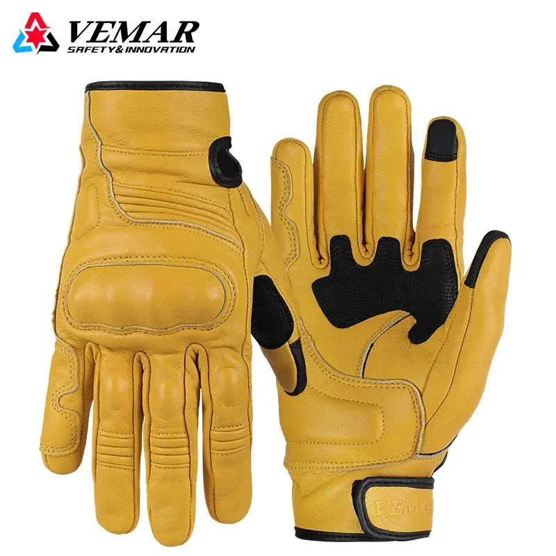 Four Season Windproof Motorcycles Gloves Genuine Leather Anti Drop Men Summer Cowhide Retro Rider Equipment Sheepskin Gloves
