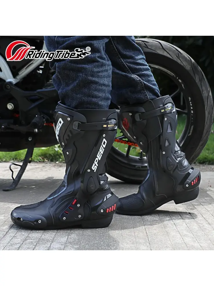 Men's Heavy Duty Steel Toe Motorcycle Motocross Boots Non-Slip Ankle Support & Gear Shift Protection for Off-Road Racing