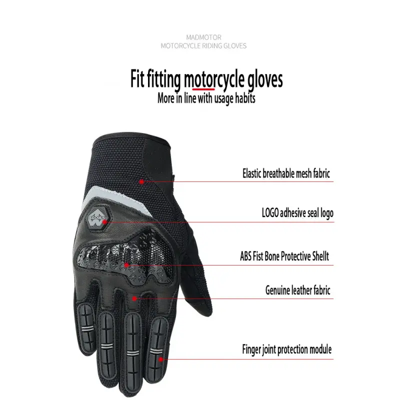 VROTE Summer Motorcycle Gloves Full Finger Guante ABS Touchscreen Gant Moto Climbing Cycling Riding Men Racing Breathable Luvas