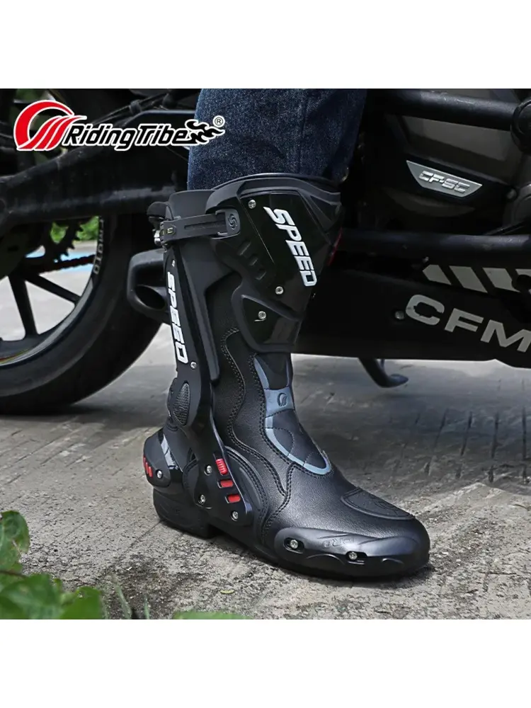 Men's Heavy Duty Steel Toe Motorcycle Motocross Boots Non-Slip Ankle Support & Gear Shift Protection for Off-Road Racing