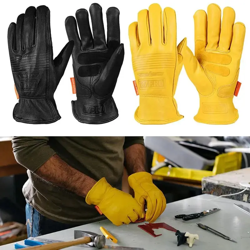 Heavy-Duty Motorcycle Riding Gloves – Yellow Black Design, Windproof Sheepskin, Non-Slip Protection for Work & Outdoor Adventure