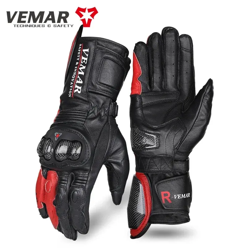Classic Long Motorcycle Racer Gloves Gloves Men's Leather Protection Racing Gloves Offroad Motorbikes Carbon Fiber Shell Motorbi
