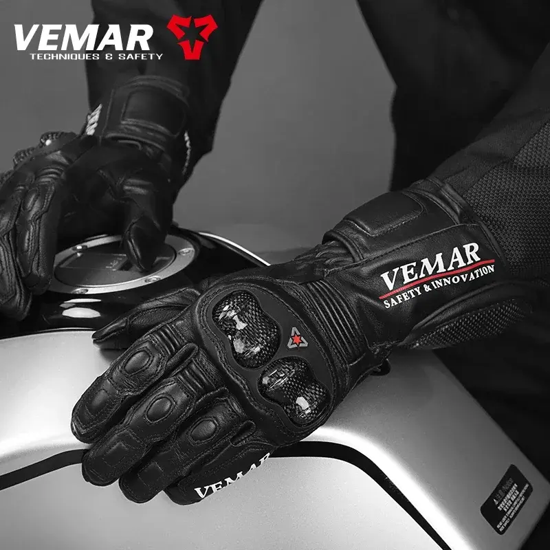 Classic Long Motorcycle Racer Gloves Gloves Men's Leather Protection Racing Gloves Offroad Motorbikes Carbon Fiber Shell Motorbi