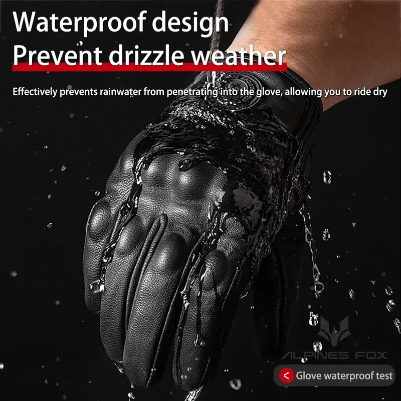 Retro Motorcycle Gloves with Touch Screen Tech Genuine Sheep Leather Thermal Lining & Anti-Slip Grip for ATV/Dirt Bike Winter