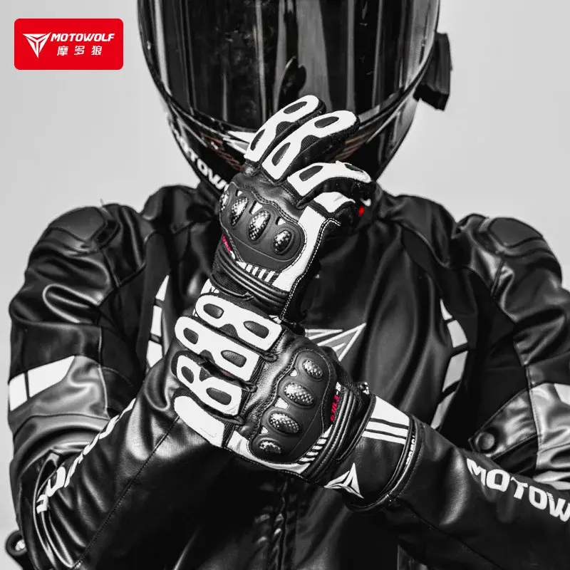 Premium Sheepskin Motorcycle Gloves for Summer - Motowolf Off-road Touchscreen Gloves Men Breathable Leather Knuckle Protection