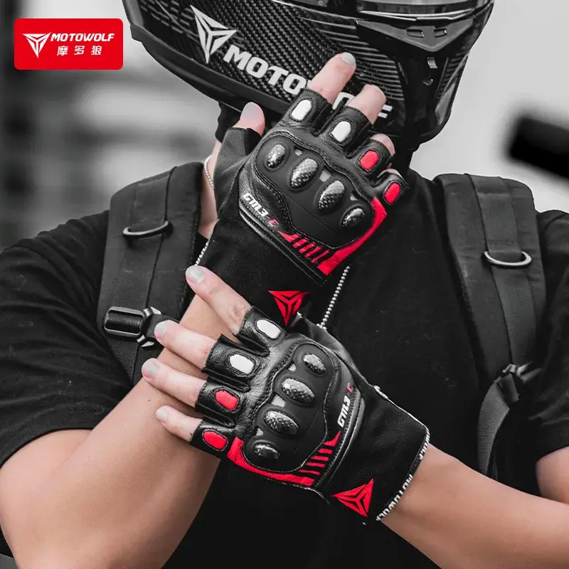 Premium Sheepskin Motorcycle Gloves for Summer - Motowolf Off-road Touchscreen Gloves Men Breathable Leather Knuckle Protection