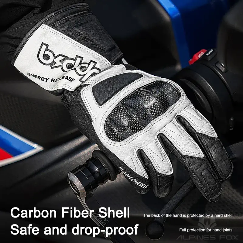 Carbon Fiber Motorcycle Riding Gloves - Long Leather, Breathable, Touch Screen Ideal for Men's Road Racing in Summer & Winter