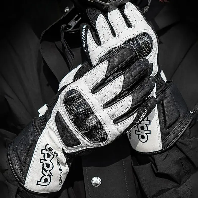 Carbon Fiber Motorcycle Riding Gloves - Long Leather, Breathable, Touch Screen Ideal for Men's Road Racing in Summer & Winter