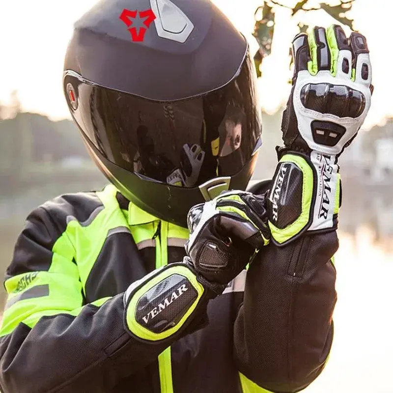 Touch Screen Motorcycle Gloves Genuine Leather Motocross Glove Windproof Protective Carbon Men Women Riding Guantes Moto V-176