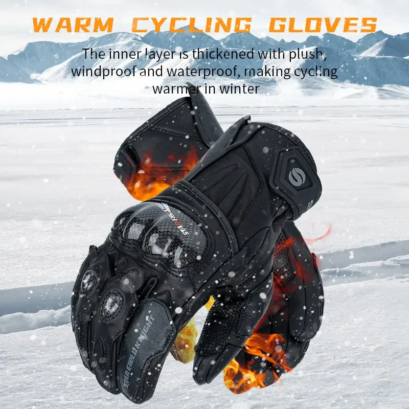 SFK Guarantee Genuine Goatskin Leather Motorcycle Winter Gloves Warm Carbon Fiber Knuckle Protection Wear-resistan Touch Screen