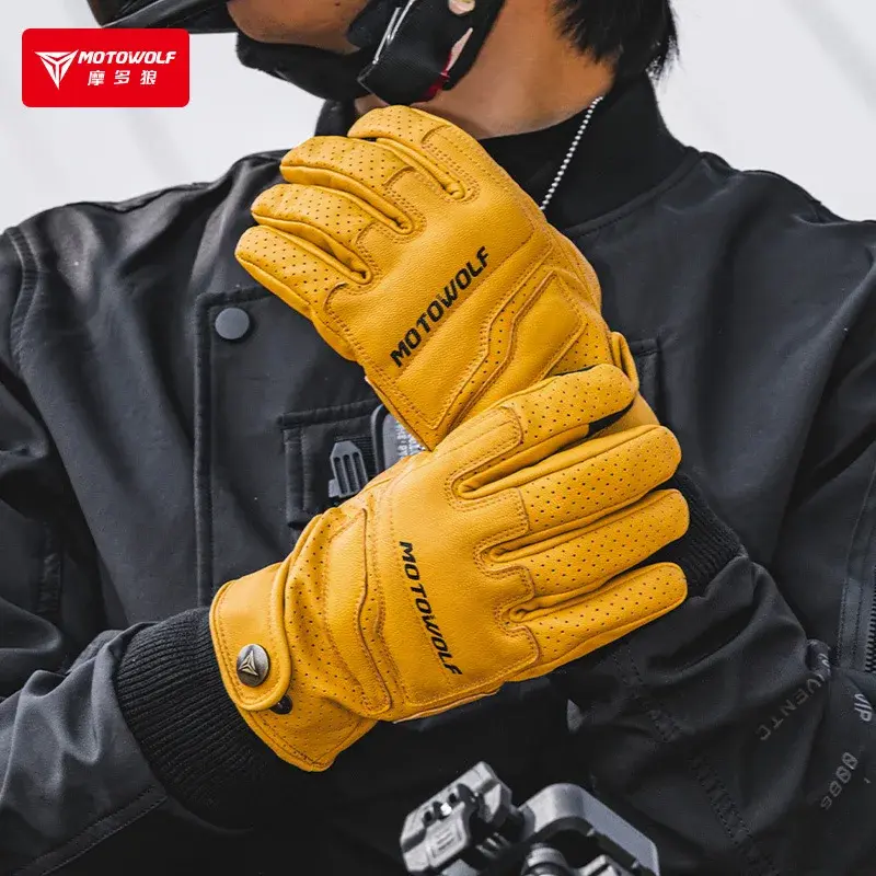 Motorcycle Riding Gloves Brown Retro Style Touchscreen Compatible Breathable Leather Glove Moto gear gp for Harley Adventure