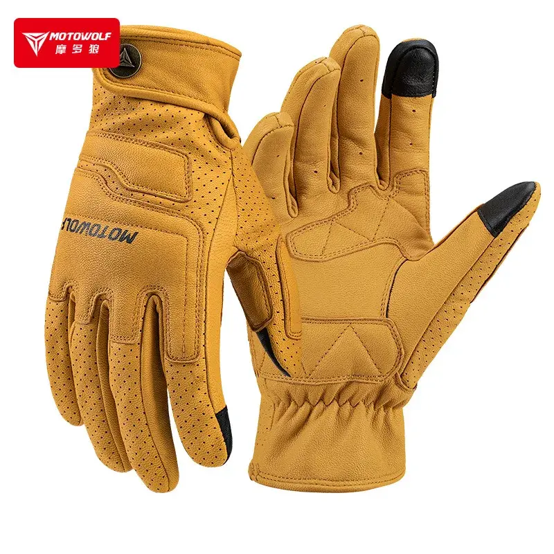 Motorcycle Riding Gloves Brown Retro Style Touchscreen Compatible Breathable Leather Glove Moto gear gp for Harley Adventure