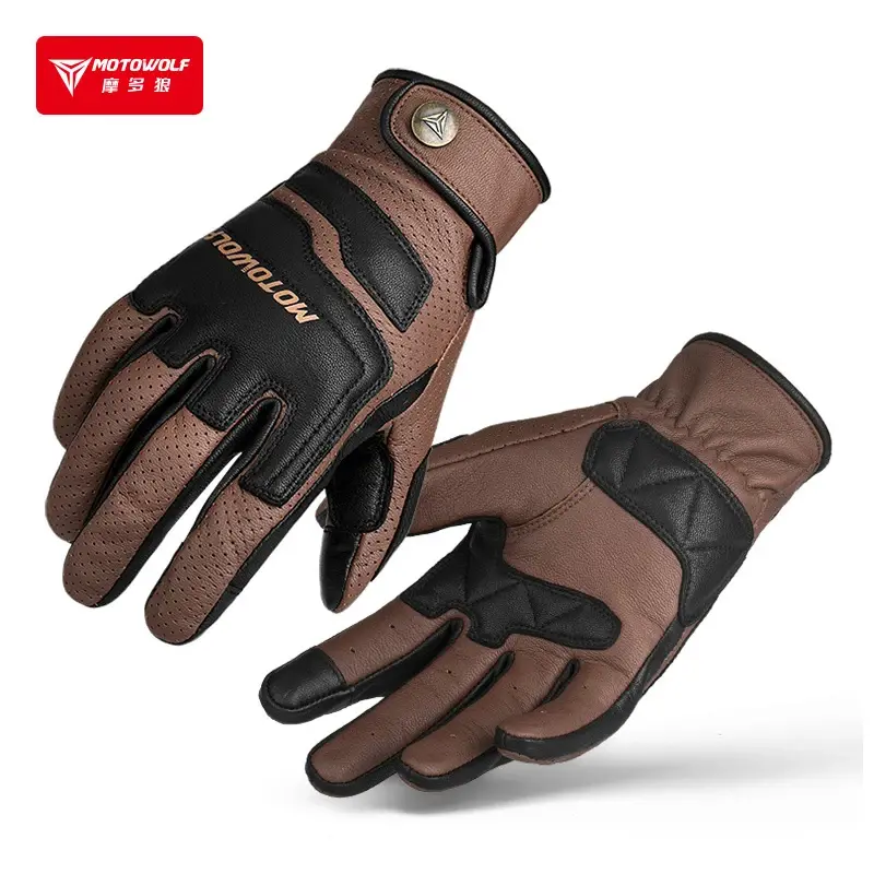 Motorcycle Riding Gloves Brown Retro Style Touchscreen Compatible Breathable Leather Glove Moto gear gp for Harley Adventure