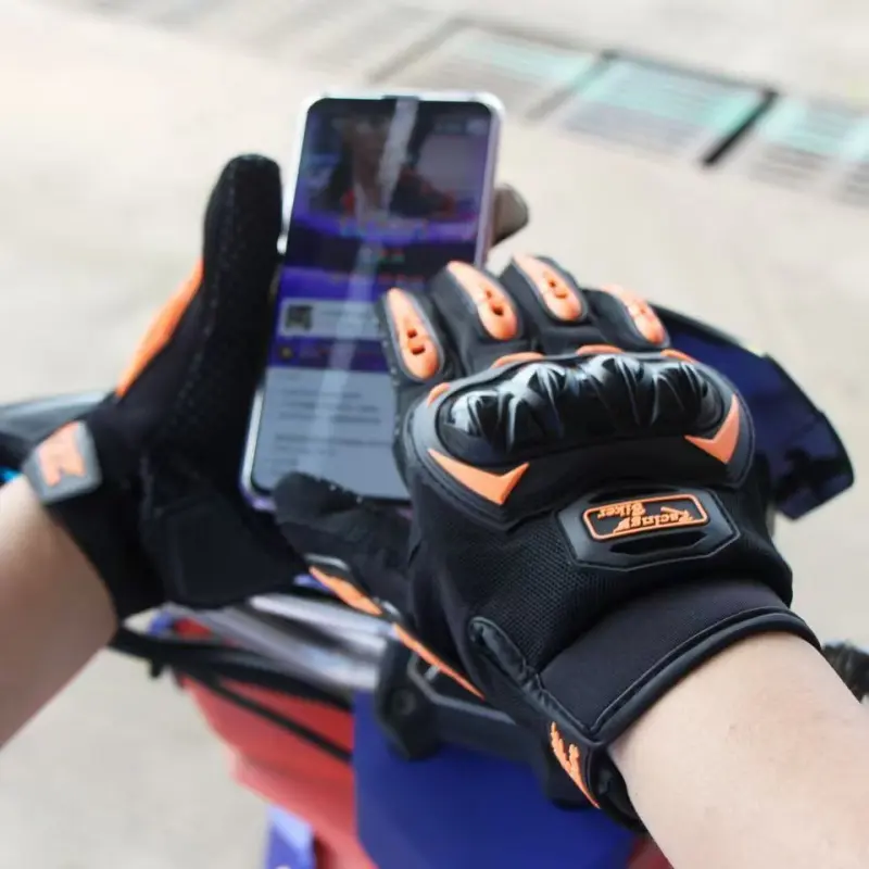 Summer Motocross Riding Gloves Full Finger Men Women Touchscreen Anti-Slip Durable Breathable with Carbon Fiber Armor Protector