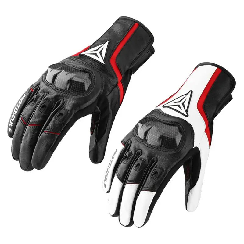 Winter Warm Leather Motorcycle Riding Gloves Thermal Inner Rainproof Windproof Touch Screen Carbon Fiber Protective Gear Guantes