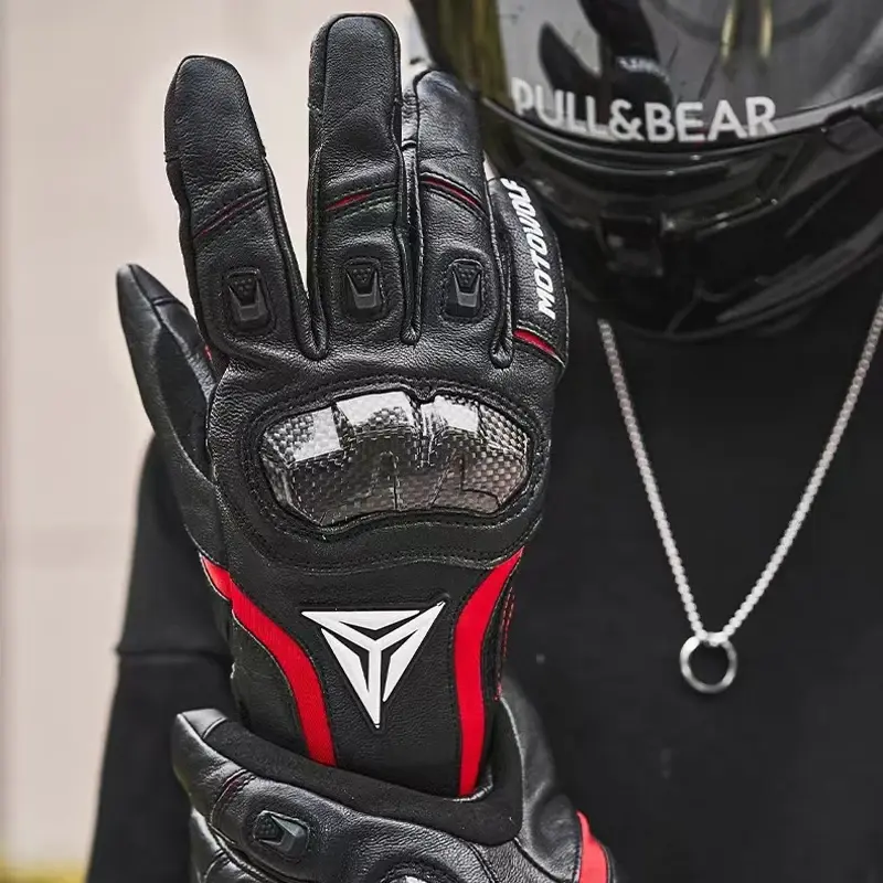 Winter Warm Leather Motorcycle Riding Gloves Thermal Inner Rainproof Windproof Touch Screen Carbon Fiber Protective Gear Guantes
