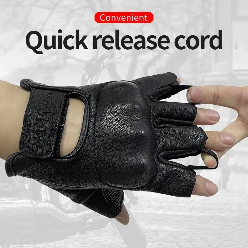 Genuine Leather Gloves Summer Motorcycle Rider Cycling Retro Men Women Breathable Anti-drop Luvas Sheepskin Half Finger Glove
