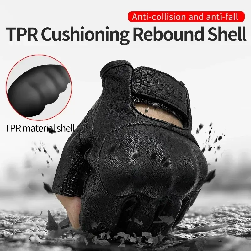 Genuine Leather Gloves Summer Motorcycle Rider Cycling Retro Men Women Breathable Anti-drop Luvas Sheepskin Half Finger Glove