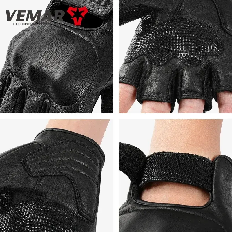 Genuine Leather Gloves Summer Motorcycle Rider Cycling Retro Men Women Breathable Anti-drop Luvas Sheepskin Half Finger Glove
