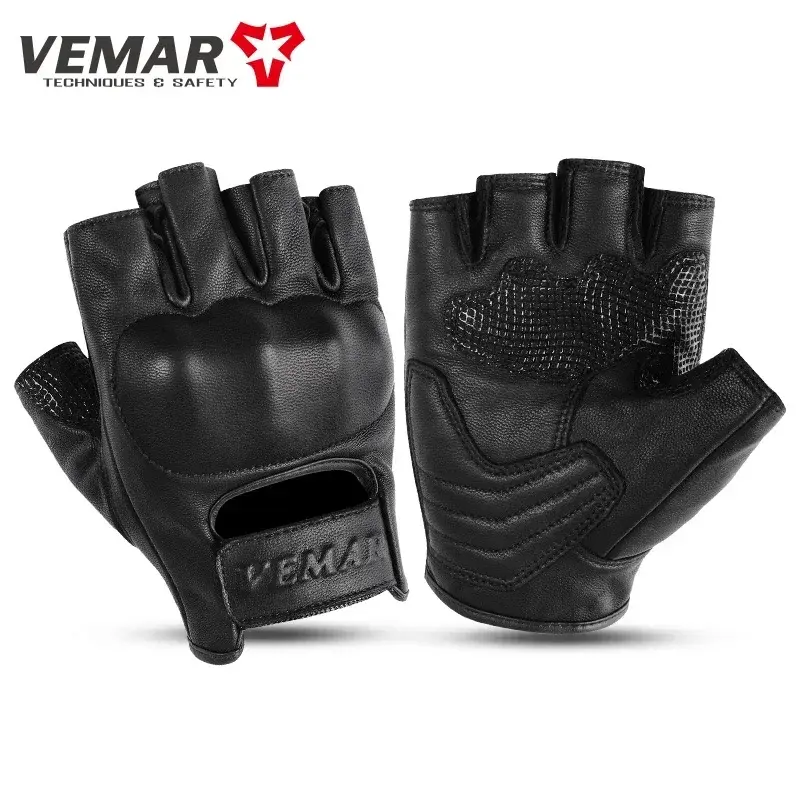Genuine Leather Gloves Summer Motorcycle Rider Cycling Retro Men Women Breathable Anti-drop Luvas Sheepskin Half Finger Glove
