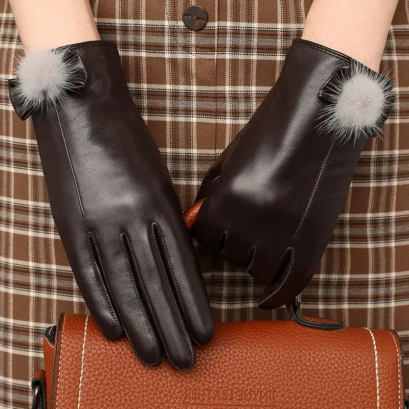 Real Leather Motorcycle Riding Gloves Female Winter Keep Warm Thicken Wrist  Butterfly Women Sheepskin Motorbike Gloves Driving