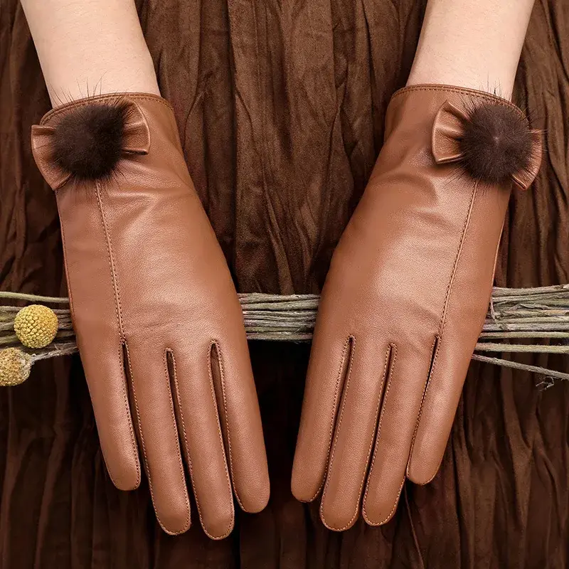 Real Leather Motorcycle Riding Gloves Female Winter Keep Warm Thicken Wrist  Butterfly Women Sheepskin Motorbike Gloves Driving
