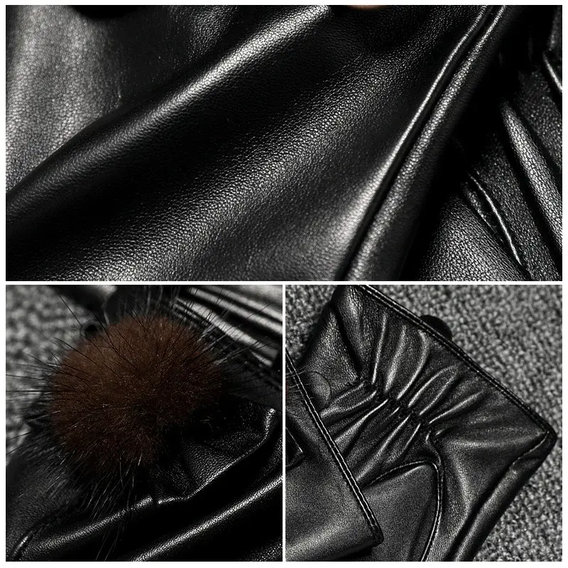 Real Leather Motorcycle Riding Gloves Female Winter Keep Warm Thicken Wrist  Butterfly Women Sheepskin Motorbike Gloves Driving