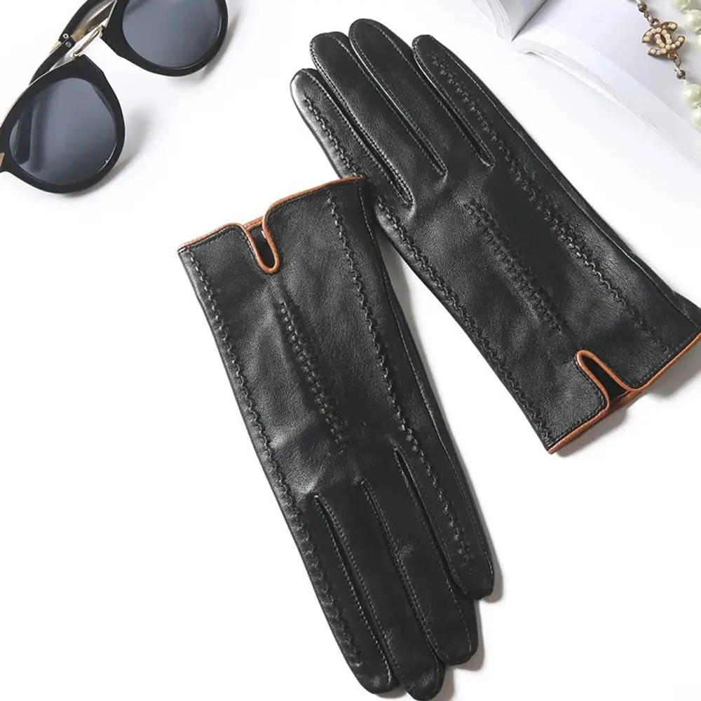 Real Leather Motorcycle Riding Gloves Female Winter Keep Warm Thicken Wrist  Butterfly Women Sheepskin Motorbike Gloves Driving
