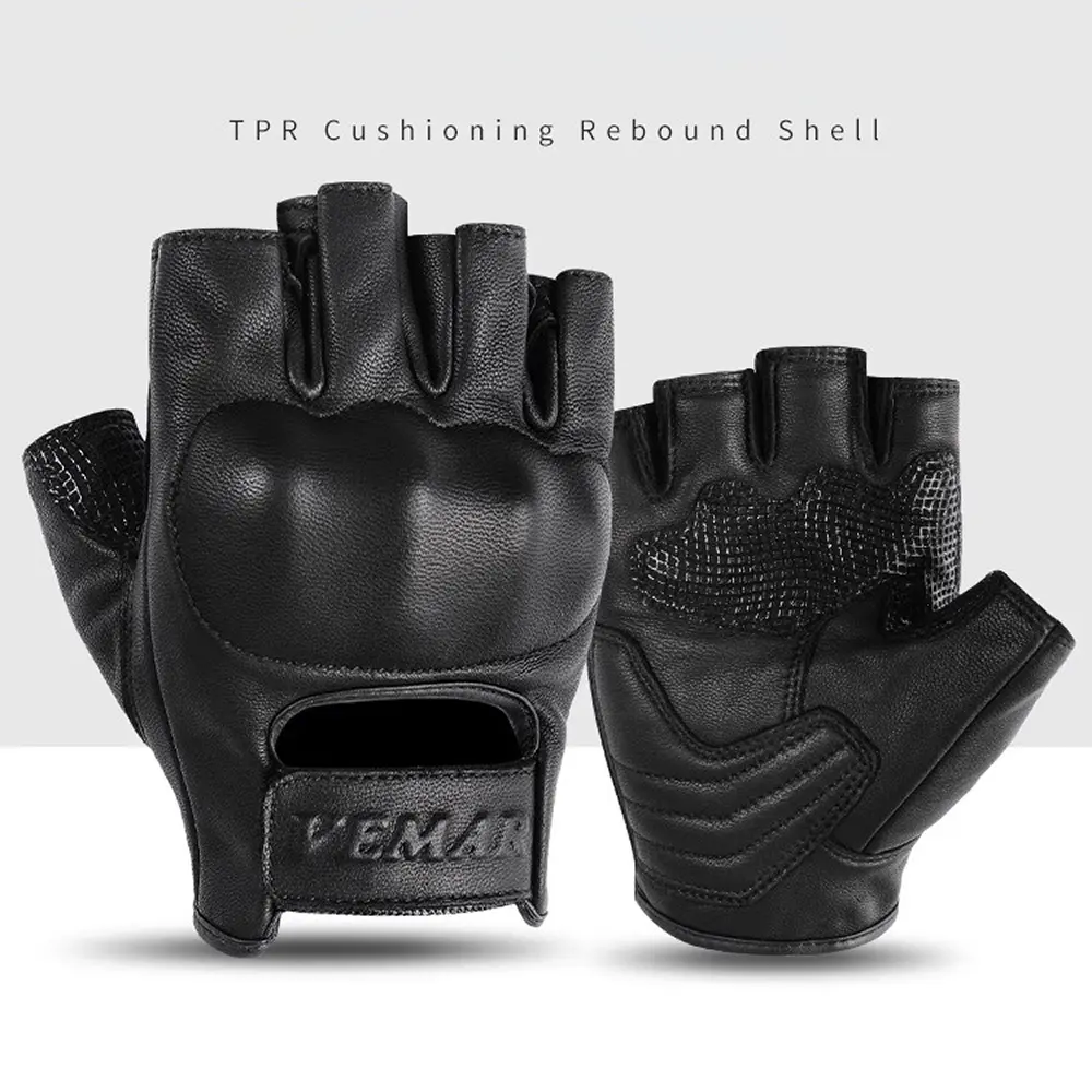 Genuine Leather Gloves Summer Motorcycle Cycling Retro Men Women Breathable Anti-drop Luvas Sheepskin Half-finger Gloves