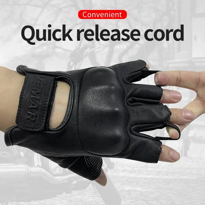 Genuine Leather Gloves Summer Motorcycle Cycling Retro Men Women Breathable Anti-drop Luvas Sheepskin Half-finger Gloves