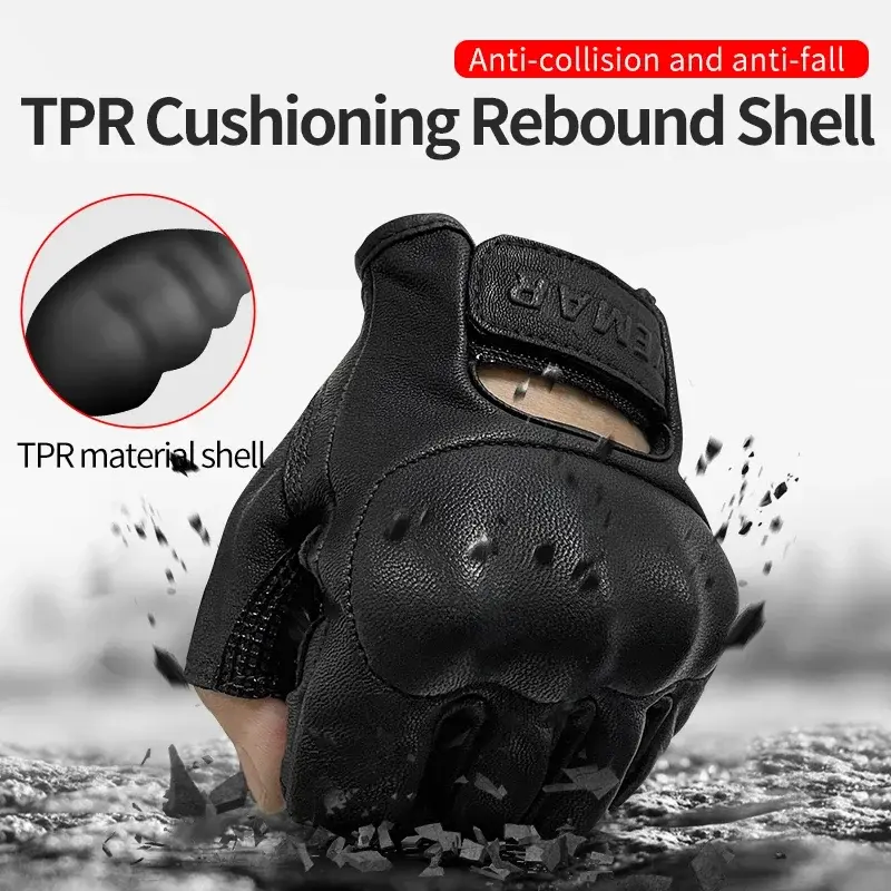 Genuine Leather Gloves Summer Motorcycle Cycling Retro Men Women Breathable Anti-drop Luvas Sheepskin Half-finger Gloves