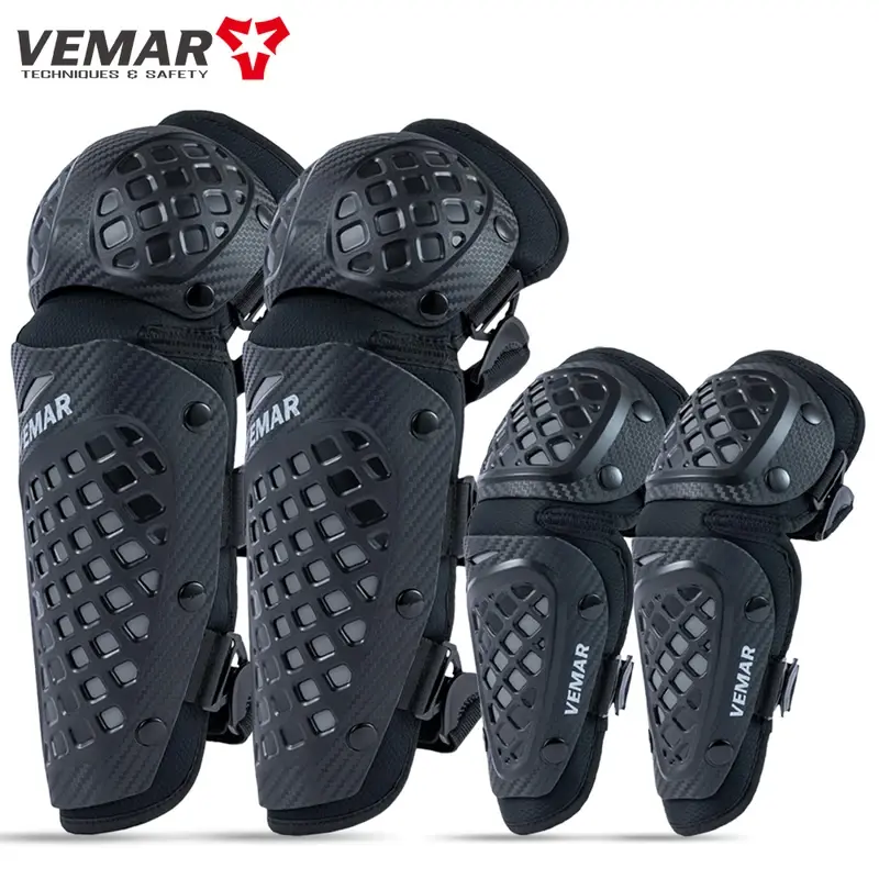 Men Breathable CE Certified Motorcycle Leg Protective Gear Set VEMAR Knee and Elbow Guards for Off-Road Racing & Outdoor Sports